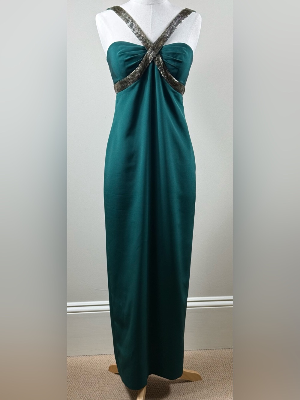 Vintage Niteline Della Roufogali Sz 4 Green Gold Beaded Evening Gown